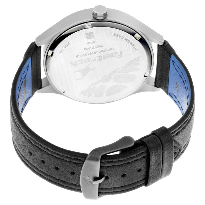 Fastrack Titanium Quartz Analog with Date Black Dial Leather Strap Watch for Guys NN3205TL02