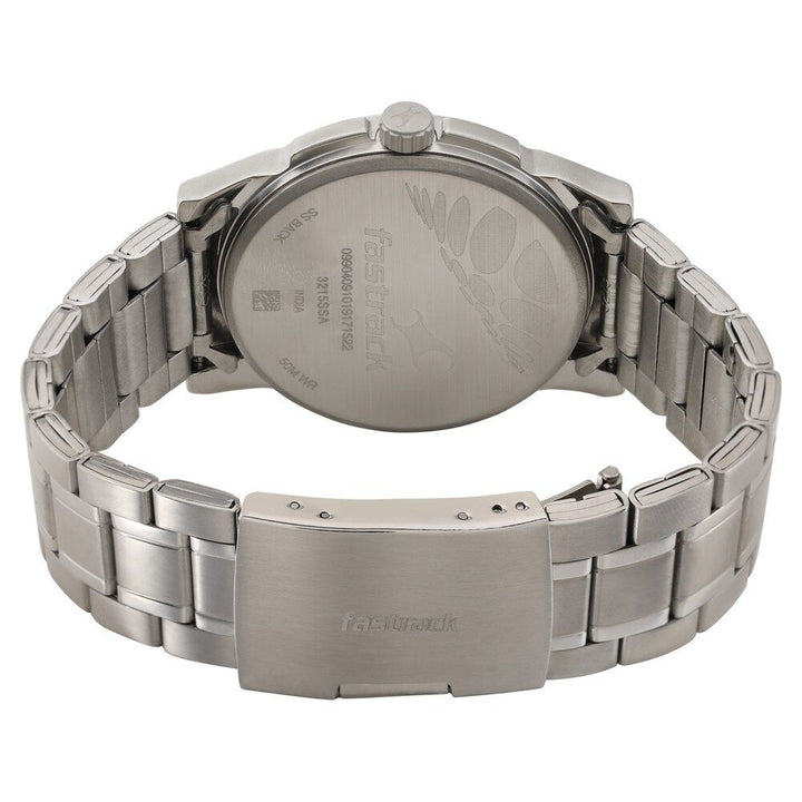 Fastrack Go Skate Quartz Analog with Day and Date White Dial Stainless Steel Strap Watch for Guys NS3215SM01