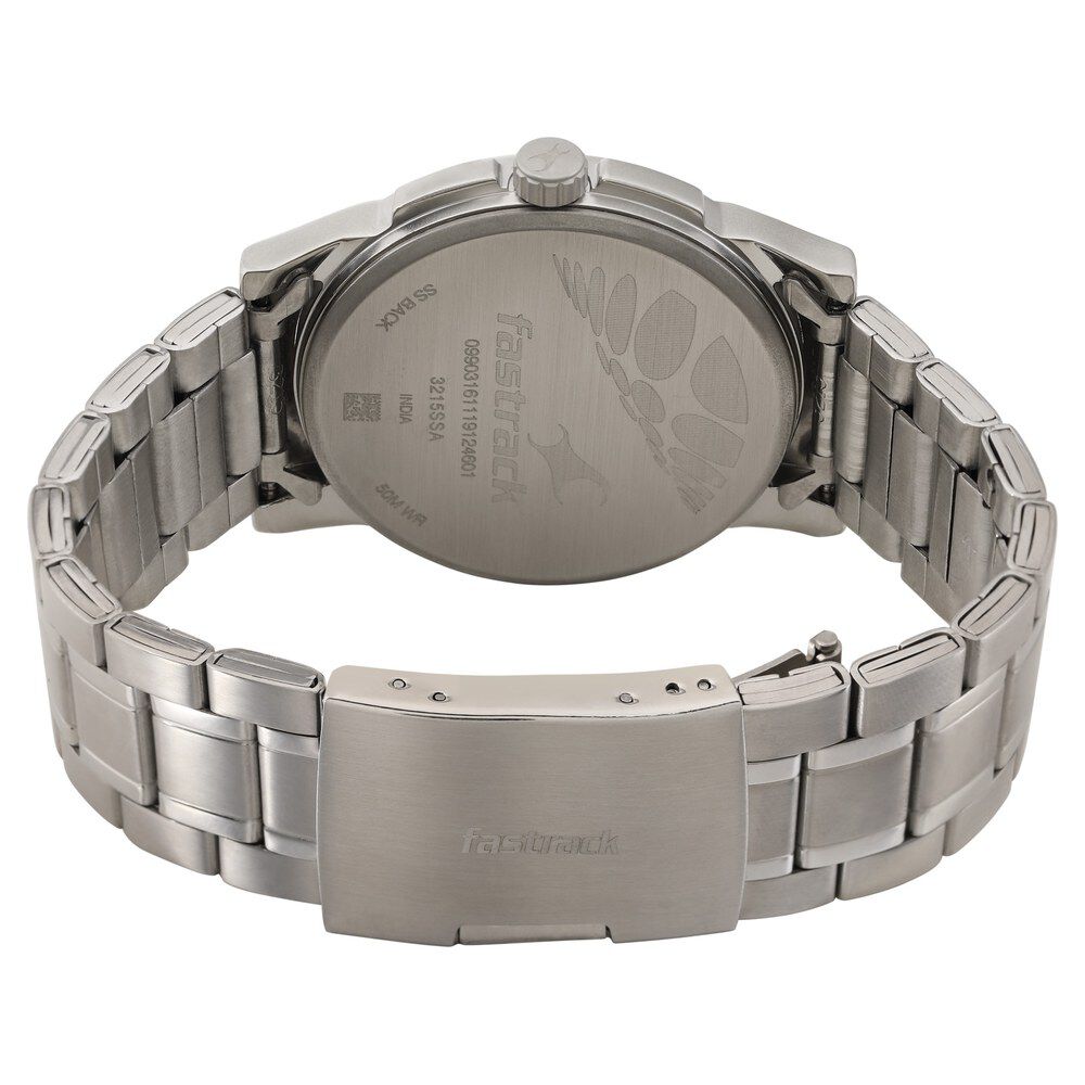 Fastrack Go Skate Quartz Analog with Day and Date Black Dial Stainless Steel Strap Watch for Guys NS3215SM03