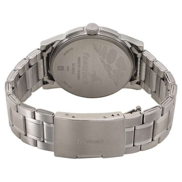 Fastrack Go Skate Quartz Analog with Day and Date Black Dial Stainless Steel Strap Watch for Guys NS3215SM03