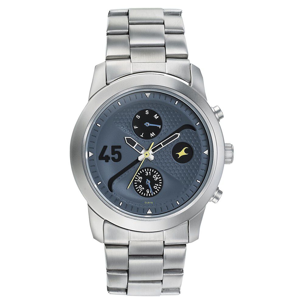 Fastrack Go Skate Quartz Multifunction Blue Dial Stainless Steel Strap Watch for Guys NP3216SM01