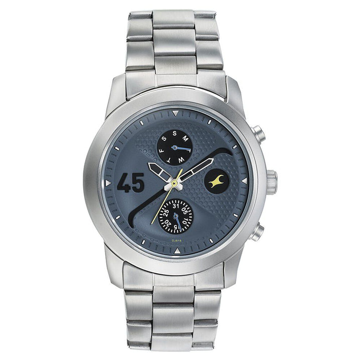 Fastrack Go Skate Quartz Multifunction Blue Dial Stainless Steel Strap Watch for Guys NP3216SM01