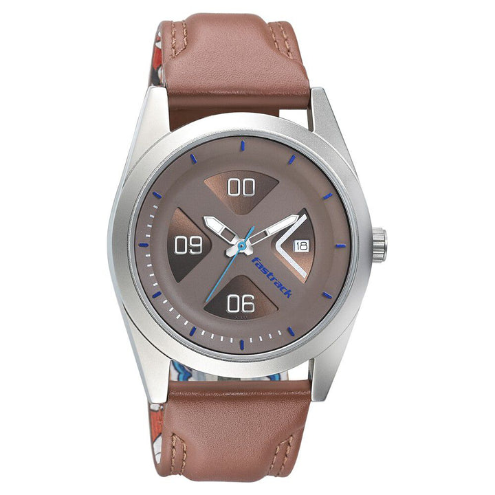 Fastrack Go Skate Quartz Analog with Date Brown Dial Leather Strap Watch for Guys NS3218SL01