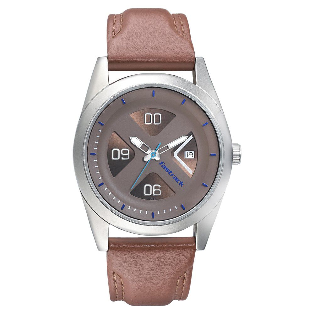 Fastrack Go Skate Quartz Analog with Date Brown Dial Leather Strap Watch for Guys NS3218SL01