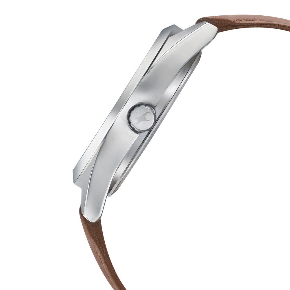 Fastrack Go Skate Quartz Analog with Date Brown Dial Leather Strap Watch for Guys NS3218SL01