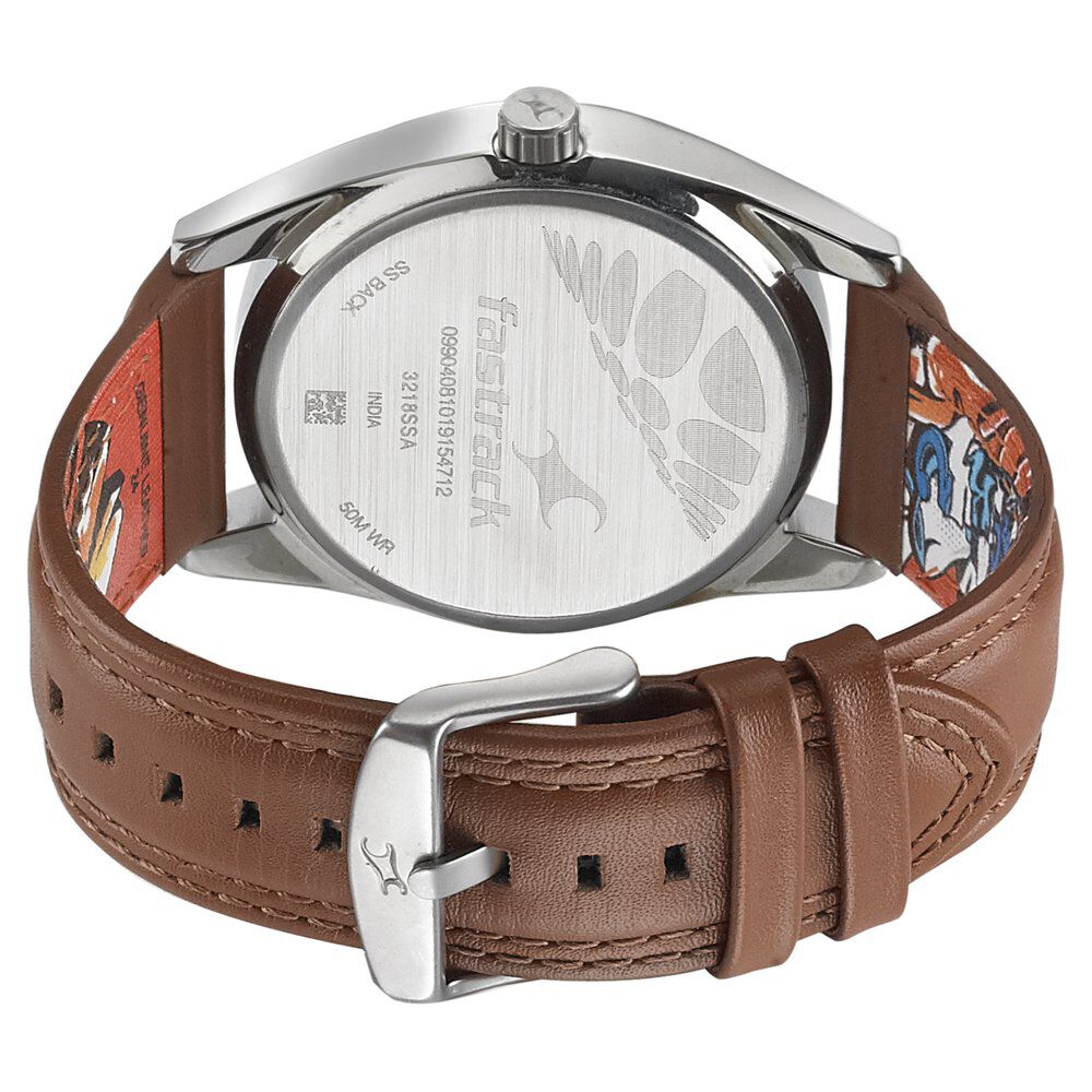 Fastrack Go Skate Quartz Analog with Date Brown Dial Leather Strap Watch for Guys NS3218SL01