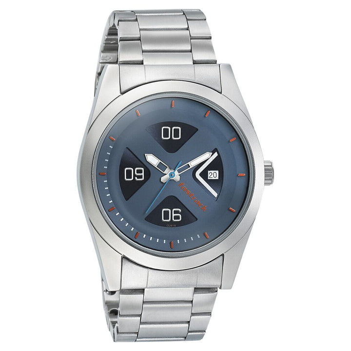 Fastrack Go Skate Quartz Analog with Date Blue Dial Stainless Steel Strap Watch for Guys NS3218SM01