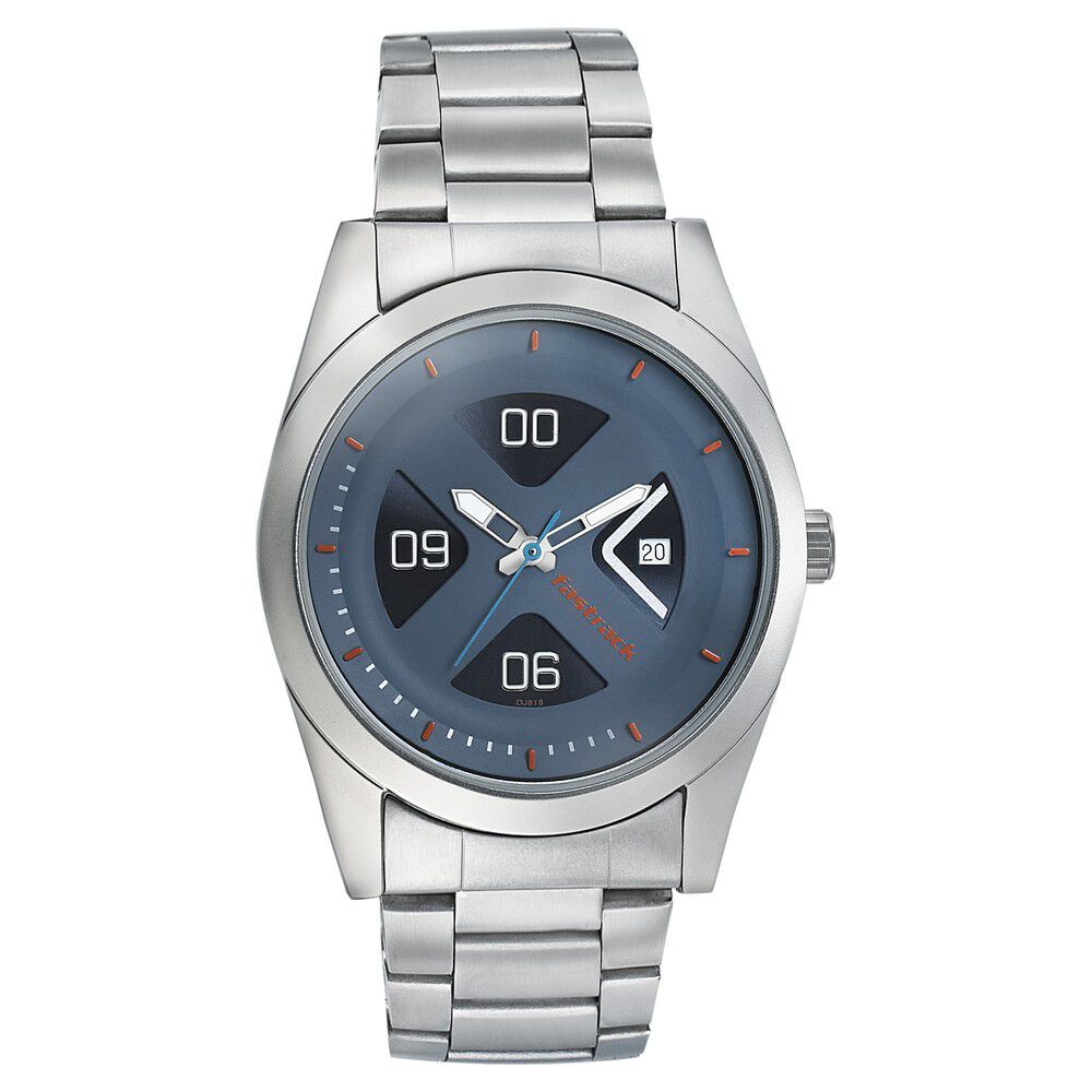 Fastrack Go Skate Quartz Analog with Date Blue Dial Stainless Steel Strap Watch for Guys NS3218SM01