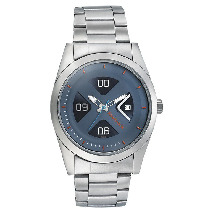 Fastrack Go Skate Quartz Analog with Date Blue Dial Stainless Steel Strap Watch for Guys NS3218SM01