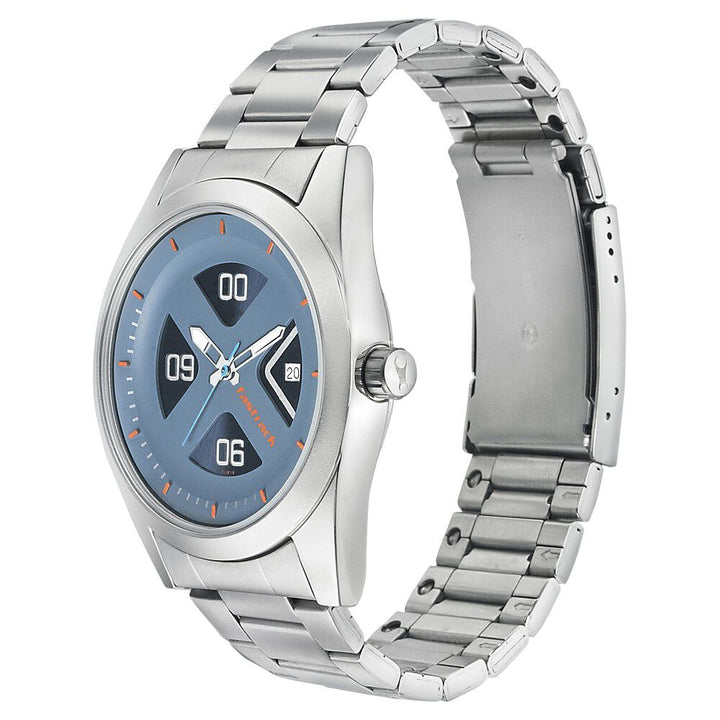 Fastrack Go Skate Quartz Analog with Date Blue Dial Stainless Steel Strap Watch for Guys NS3218SM01