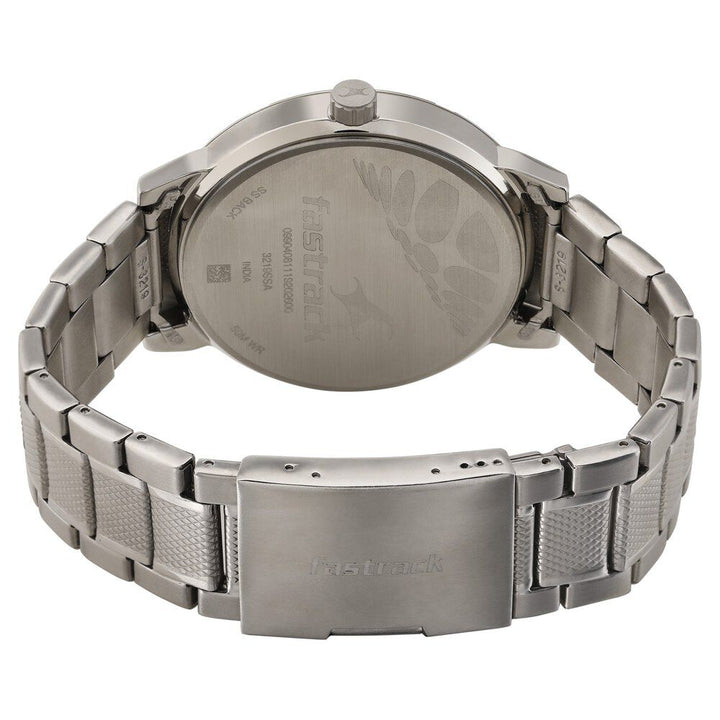 Fastrack Go Skate Quartz Analog with Day and Date Black Dial Stainless Steel Strap Watch for Guys NR3219SM01