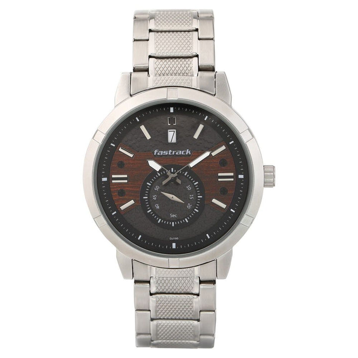 Fastrack Go Skate Quartz Analog with Day and Date Grey Dial Stainless Steel Strap Watch for Guys NR3219SM02