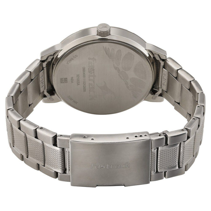 Fastrack Go Skate Quartz Analog with Day and Date Grey Dial Stainless Steel Strap Watch for Guys NR3219SM02