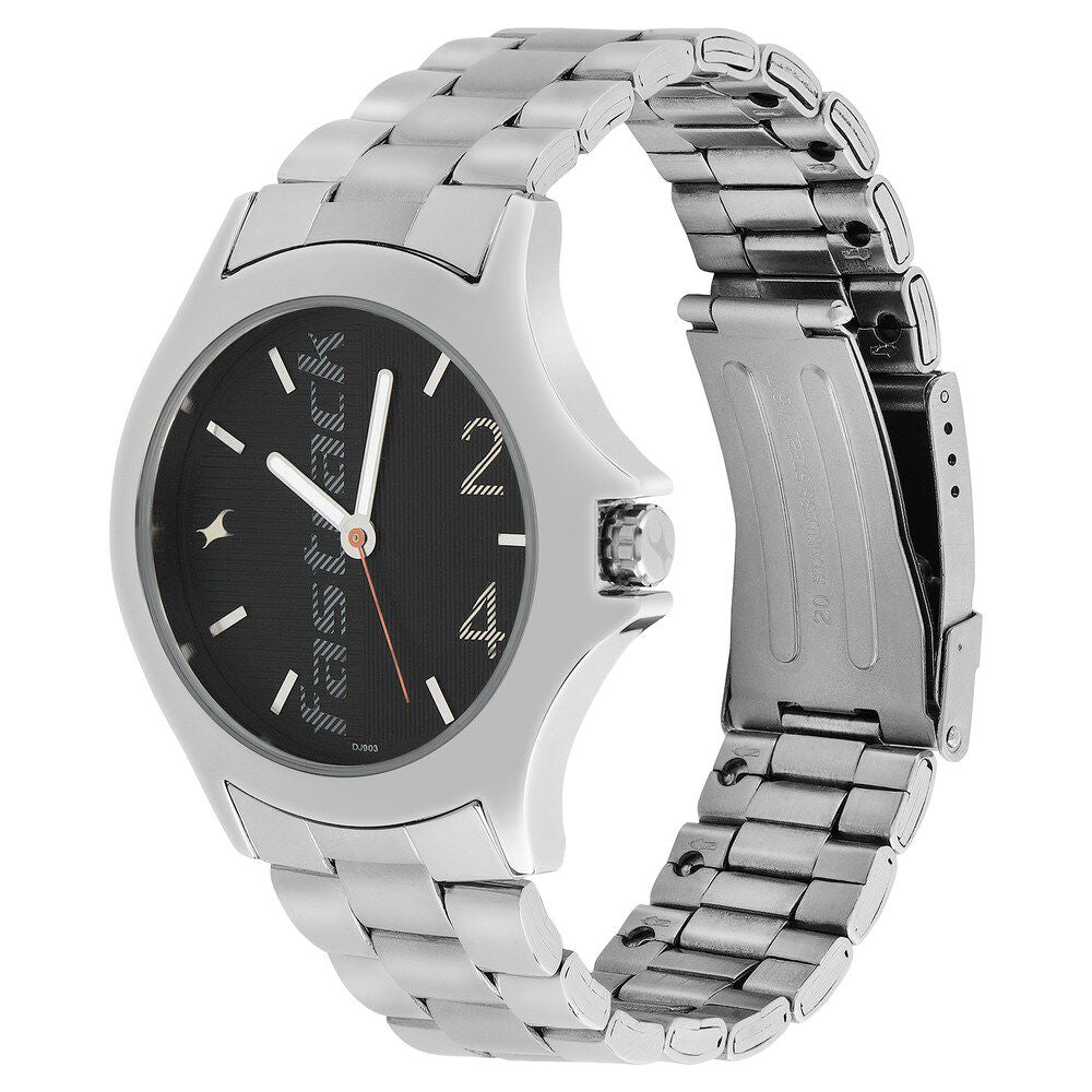 Fastrack Quartz Analog Black Dial Stainless Steel Strap Watch for Guys NS3220SM02