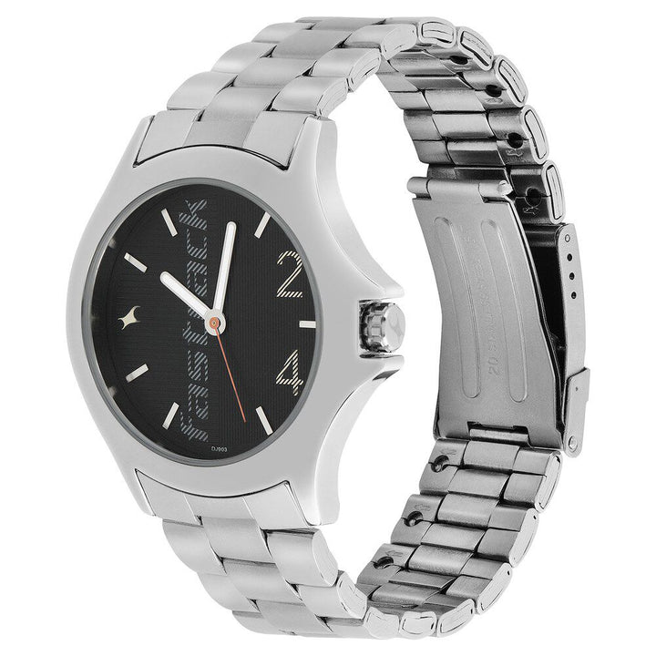 Fastrack Quartz Analog Black Dial Stainless Steel Strap Watch for Guys NS3220SM02