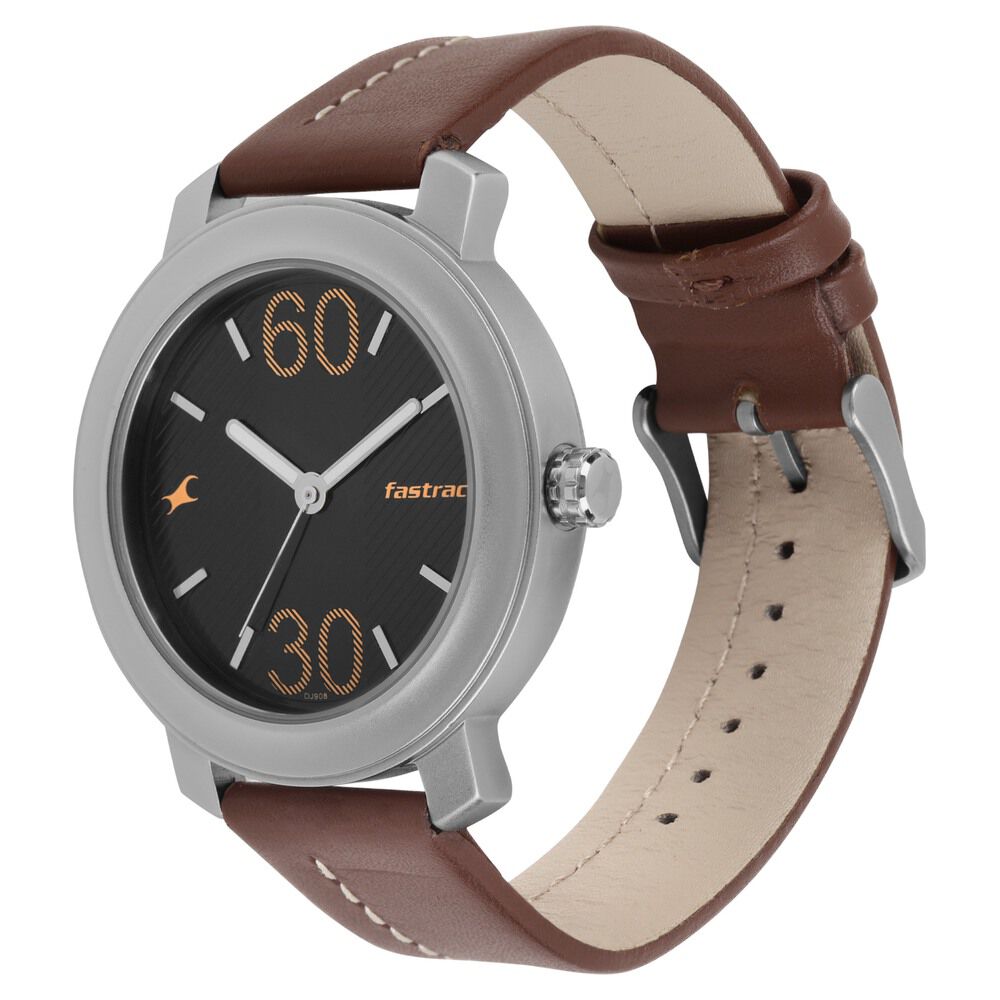 Fastrack Quartz Analog Grey Dial Leather Strap Watch for Guys NR3222SL01