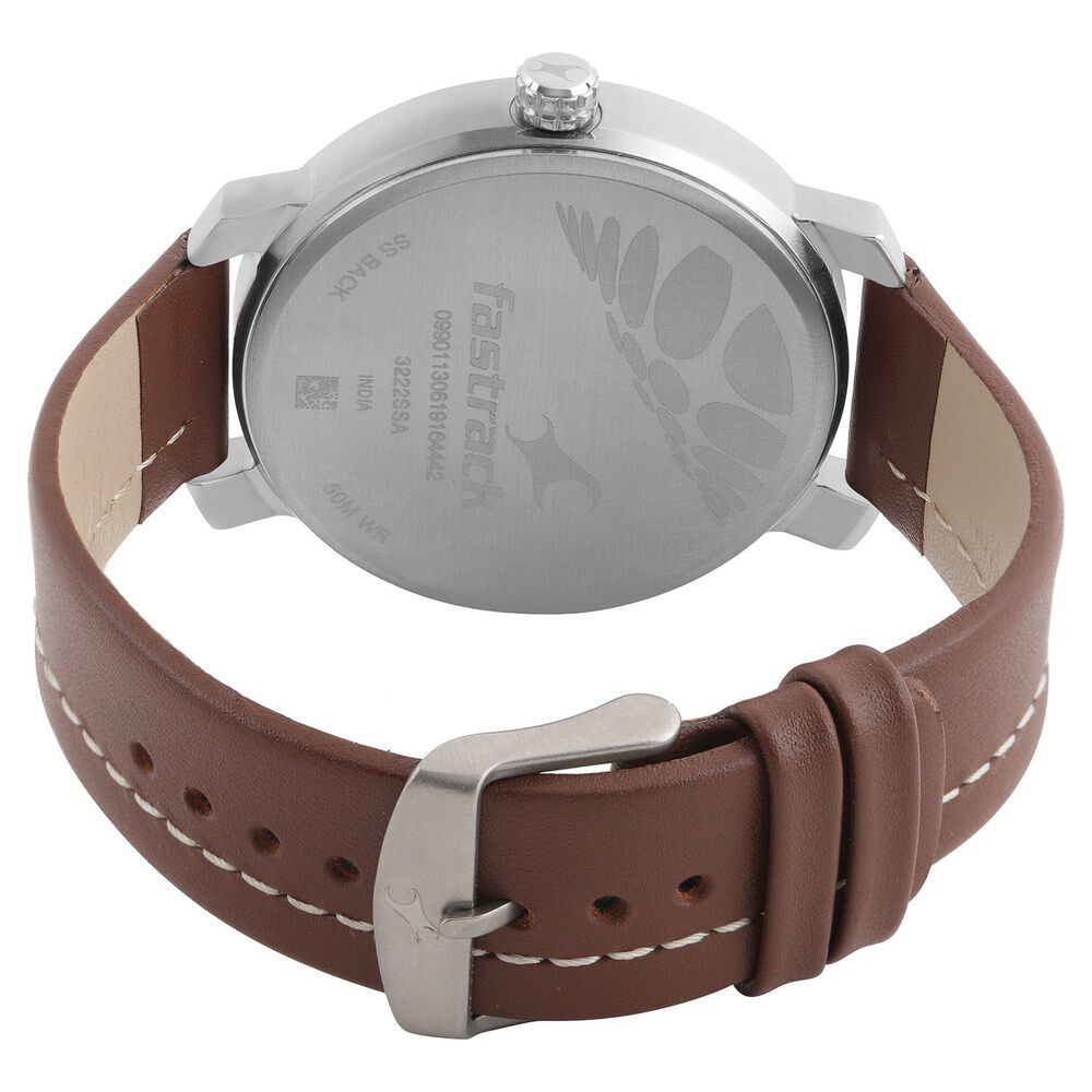 Fastrack Quartz Analog Grey Dial Leather Strap Watch for Guys NR3222SL01