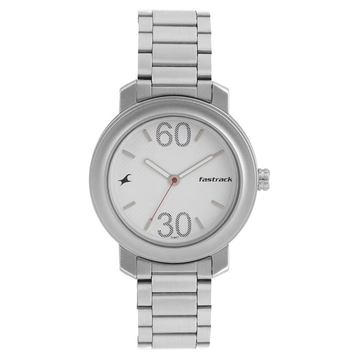 Fastrack Quartz Analog Silver Dial Stainless Steel Strap Watch for Guys NS3222SM01