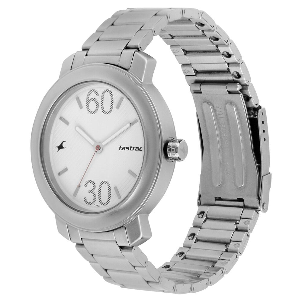 Fastrack Quartz Analog Silver Dial Stainless Steel Strap Watch for Guys NS3222SM01