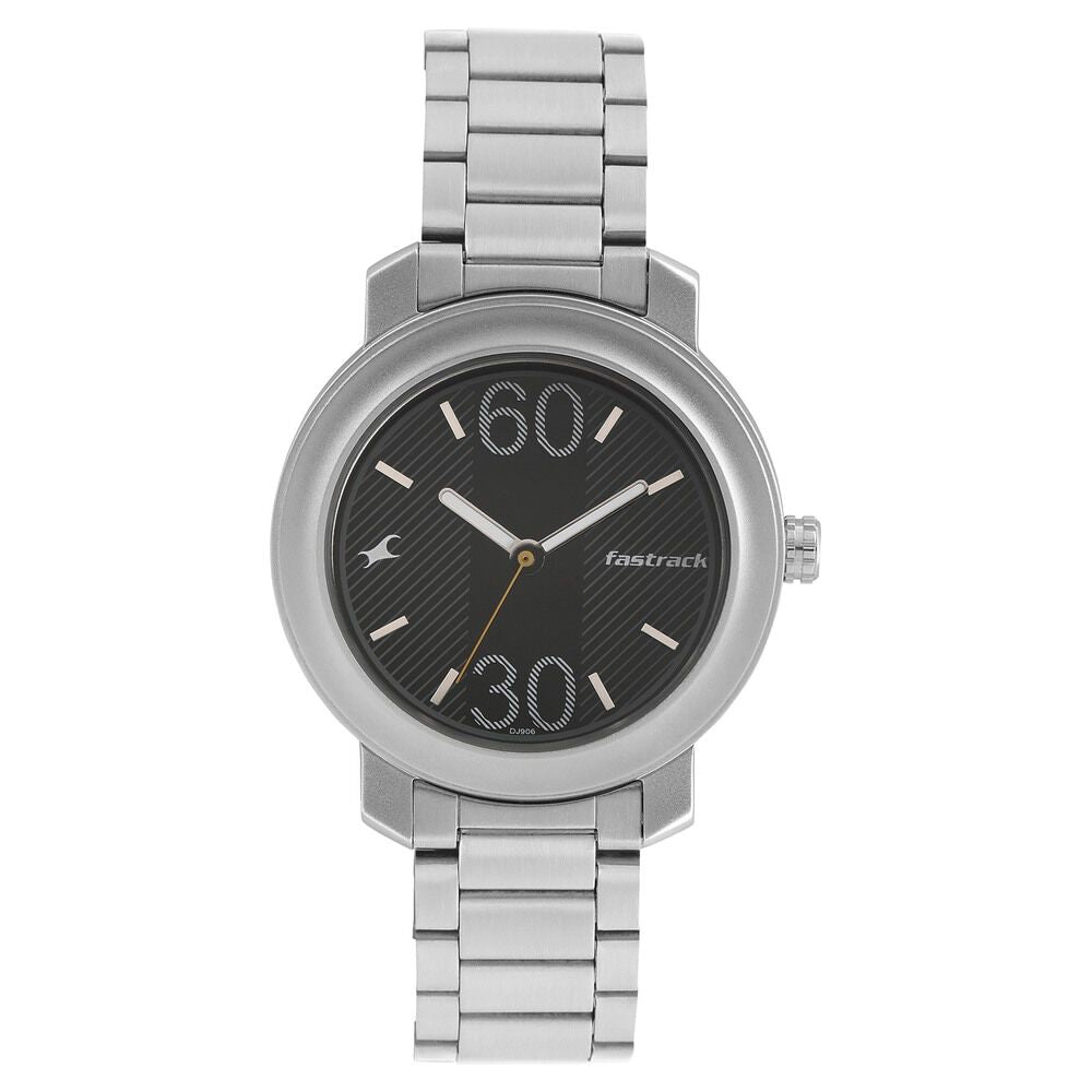 Fastrack Quartz Analog Black Dial Stainless Steel Strap Watch for Guys NS3222SM02