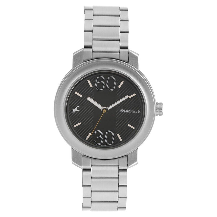Fastrack Quartz Analog Black Dial Stainless Steel Strap Watch for Guys NS3222SM02