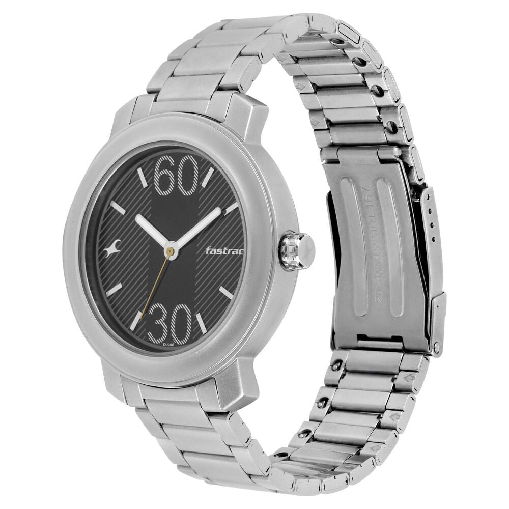Fastrack Quartz Analog Black Dial Stainless Steel Strap Watch for Guys NS3222SM02