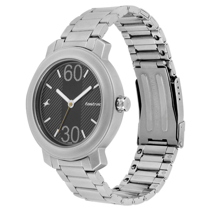Fastrack Quartz Analog Black Dial Stainless Steel Strap Watch for Guys NS3222SM02