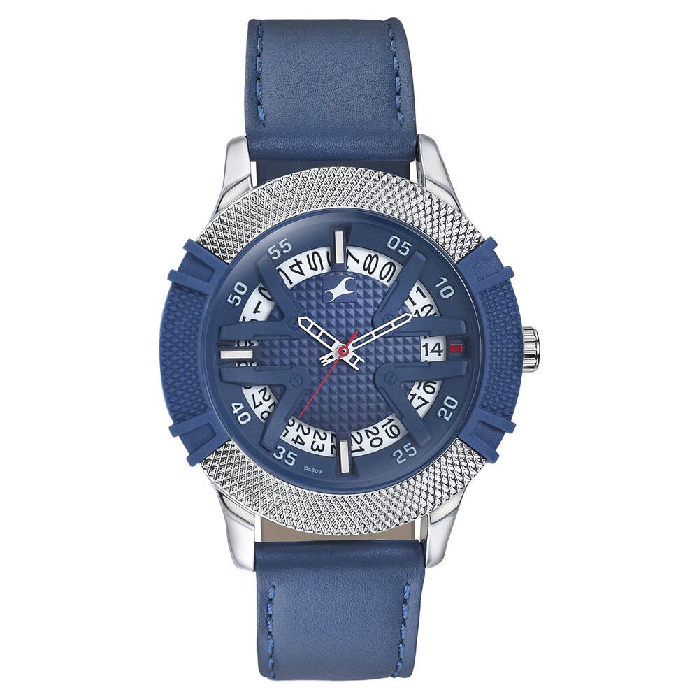 Fastrack Dial It Up Quartz Analog with Date Blue Dial Leather Strap Watch for Guys 3223KL01
