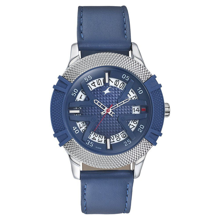 Fastrack Dial It Up Quartz Analog with Date Blue Dial Leather Strap Watch for Guys 3223KL01