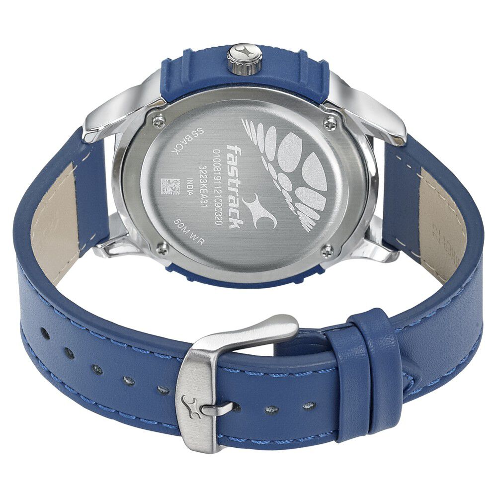 Fastrack Dial It Up Quartz Analog with Date Blue Dial Leather Strap Watch for Guys 3223KL01