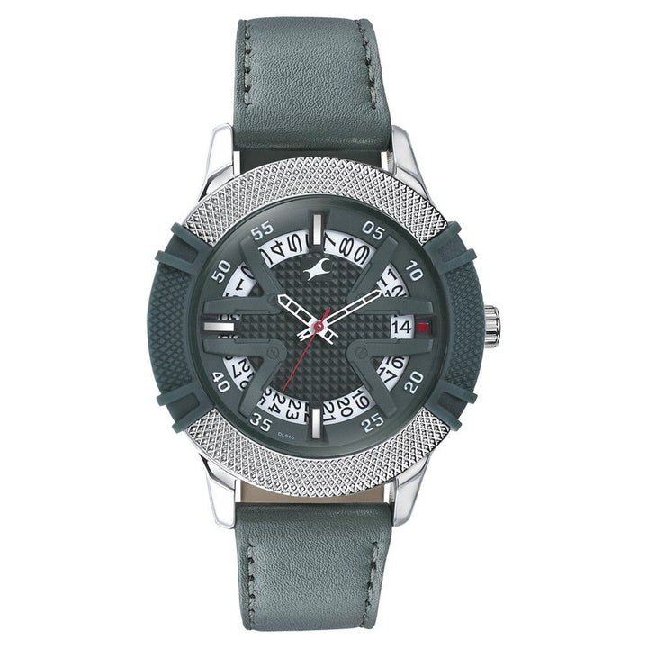 Fastrack Dial It Up Quartz Multifunction Green Dial Leather Strap Watch for Guys 3223KL02