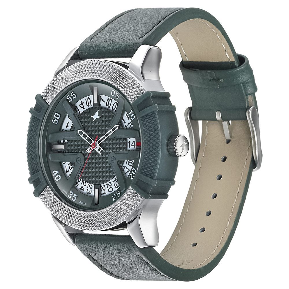 Fastrack Dial It Up Quartz Multifunction Green Dial Leather Strap Watch for Guys 3223KL02
