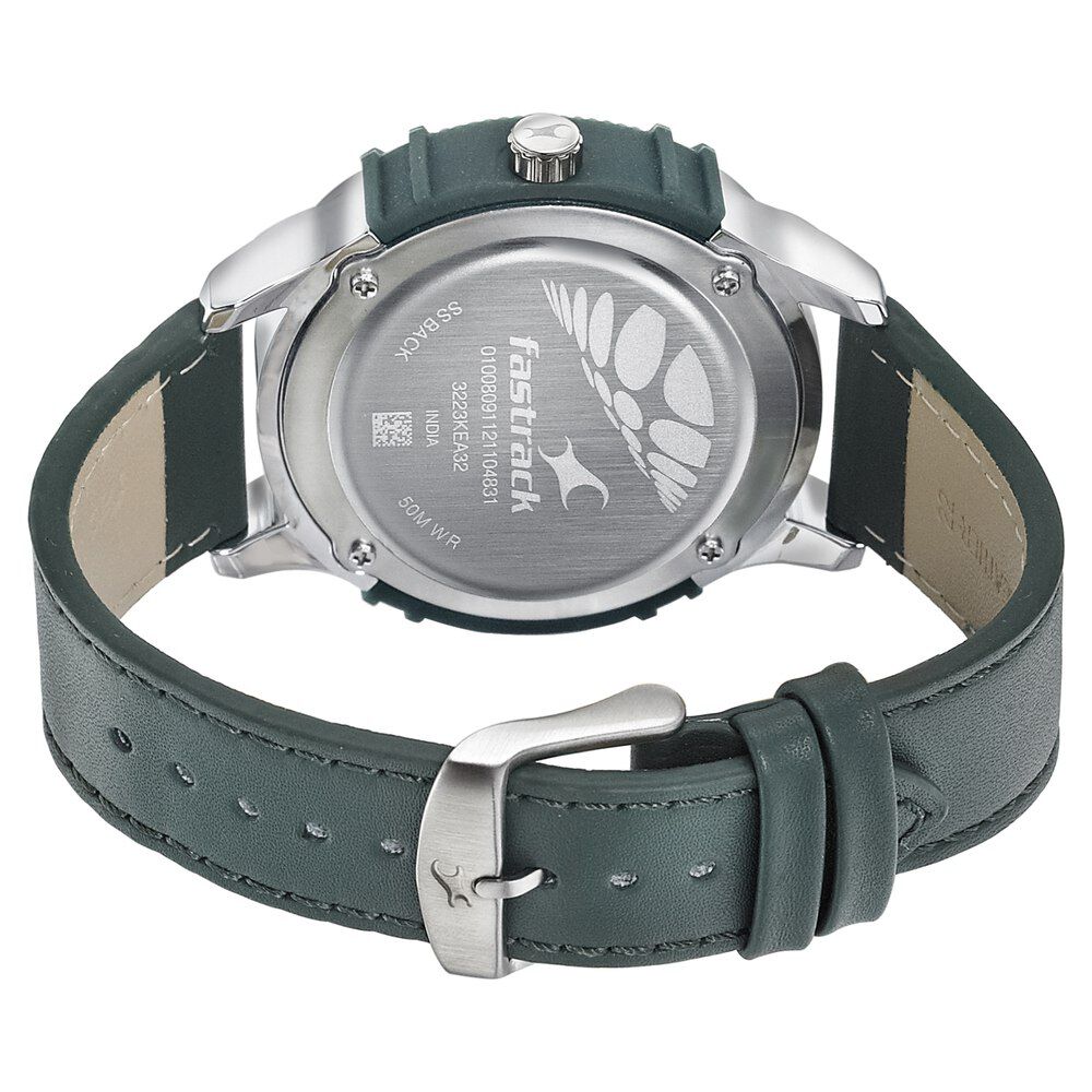 Fastrack Dial It Up Quartz Multifunction Green Dial Leather Strap Watch for Guys 3223KL02