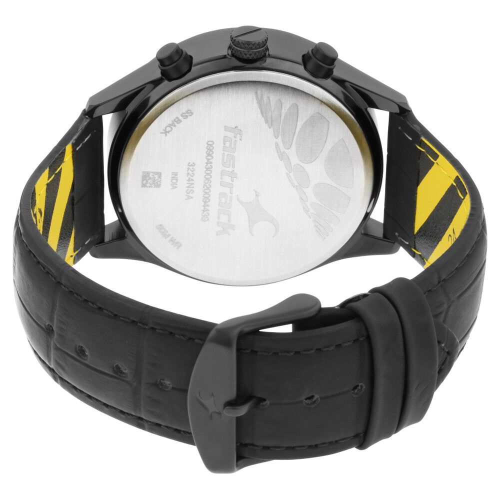 Fastrack Fastfit Quartz Analog with Day and Date Black Dial Leather Strap Watch for Guys NS3224NL01