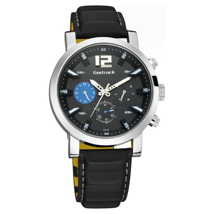 Fastrack Fastfit Quartz Multifunction Black Dial Leather Strap Watch for Guys NS3227SL01