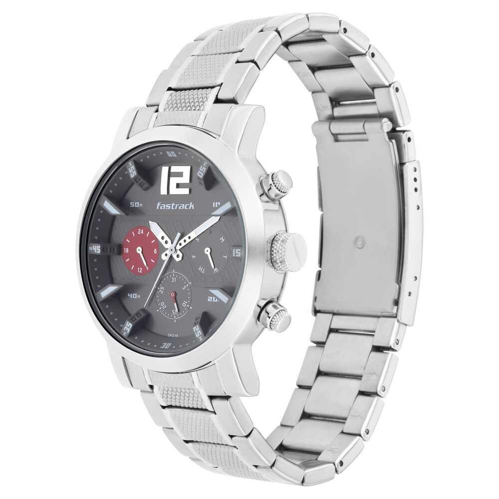 Fastrack Fastfit Quartz Multifunction Grey Dial Stainless Steel Strap Watch for Guys NS3227SM01
