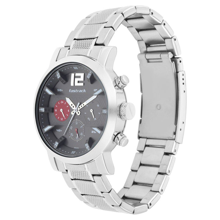 Fastrack Fastfit Quartz Multifunction Grey Dial Stainless Steel Strap Watch for Guys NS3227SM01