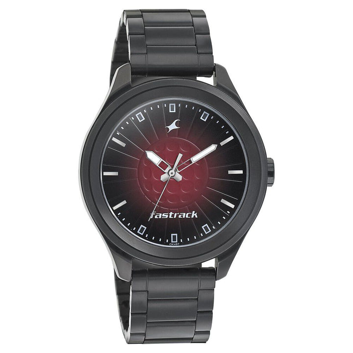 Fastrack Sunburn Quartz Analog Black Dial Stainless Steel Strap Watch for Guys NP3234NM01