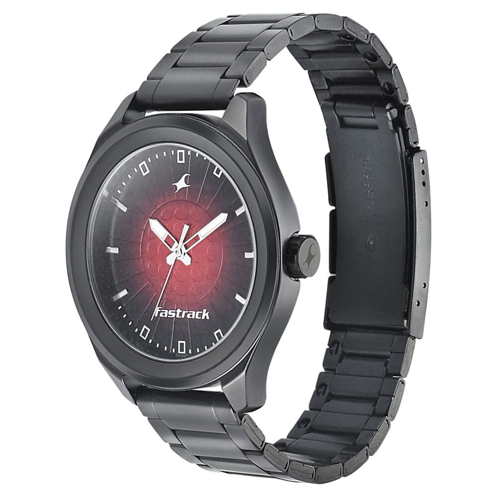 Fastrack Sunburn Quartz Analog Black Dial Stainless Steel Strap Watch for Guys NP3234NM01