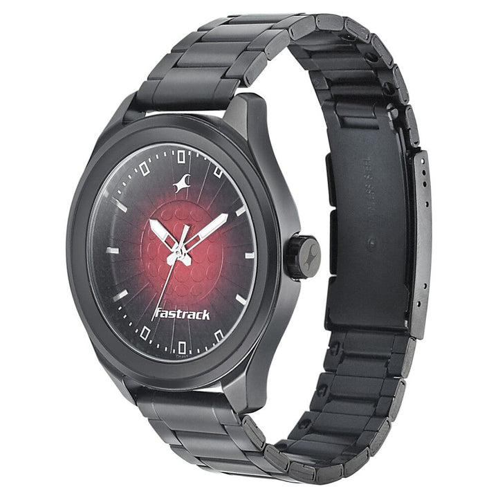 Fastrack Sunburn Quartz Analog Black Dial Stainless Steel Strap Watch for Guys NP3234NM01