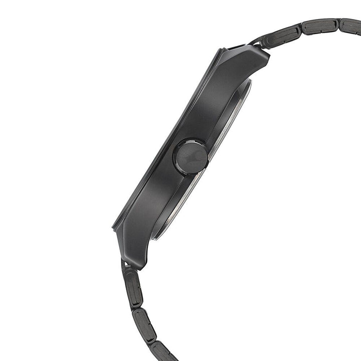 Fastrack Sunburn Quartz Analog Black Dial Stainless Steel Strap Watch for Guys NP3234NM01