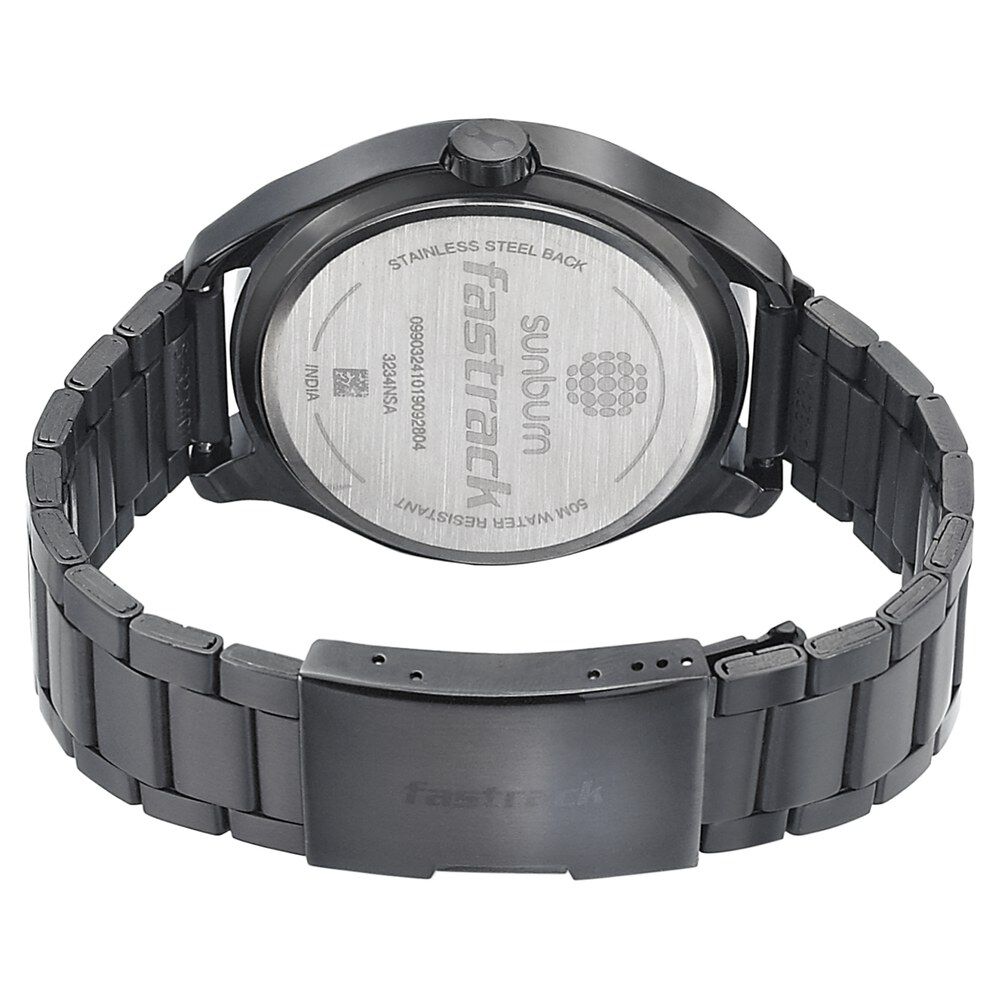 Fastrack Sunburn Quartz Analog Black Dial Stainless Steel Strap Watch for Guys NP3234NM01