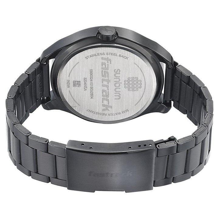 Fastrack Sunburn Quartz Analog Black Dial Stainless Steel Strap Watch for Guys NP3234NM01