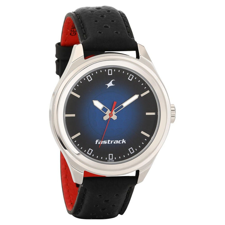 Fastrack Sunburn Quartz Analog Blue Dial Leather Strap Watch for Guys NP3234SL01