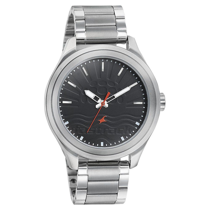 Fastrack Sunburn Quartz Analog Black Dial Stainless Steel Strap Watch for Guys NP3234SM01