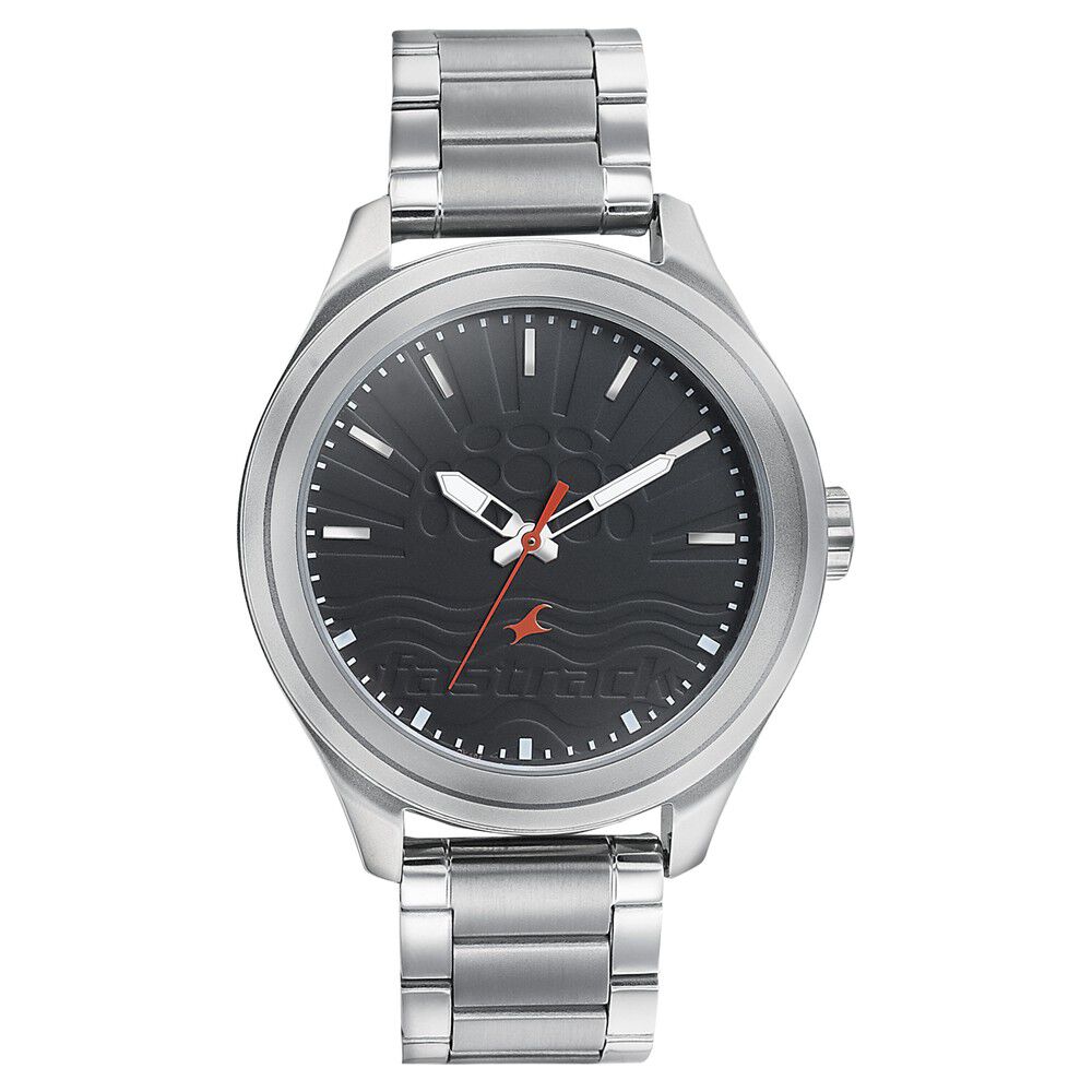 Fastrack Sunburn Quartz Analog Black Dial Stainless Steel Strap Watch for Guys NP3234SM01