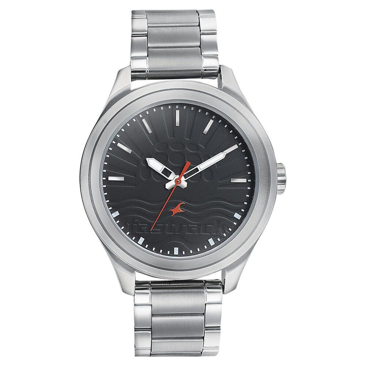 Fastrack Sunburn Quartz Analog Black Dial Stainless Steel Strap Watch for Guys NP3234SM01