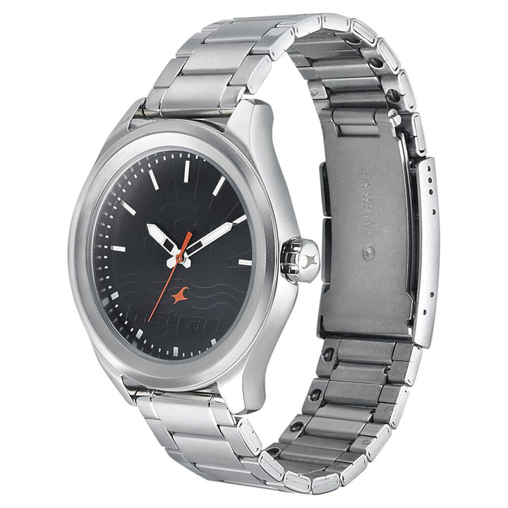 Fastrack Sunburn Quartz Analog Black Dial Stainless Steel Strap Watch for Guys NP3234SM01