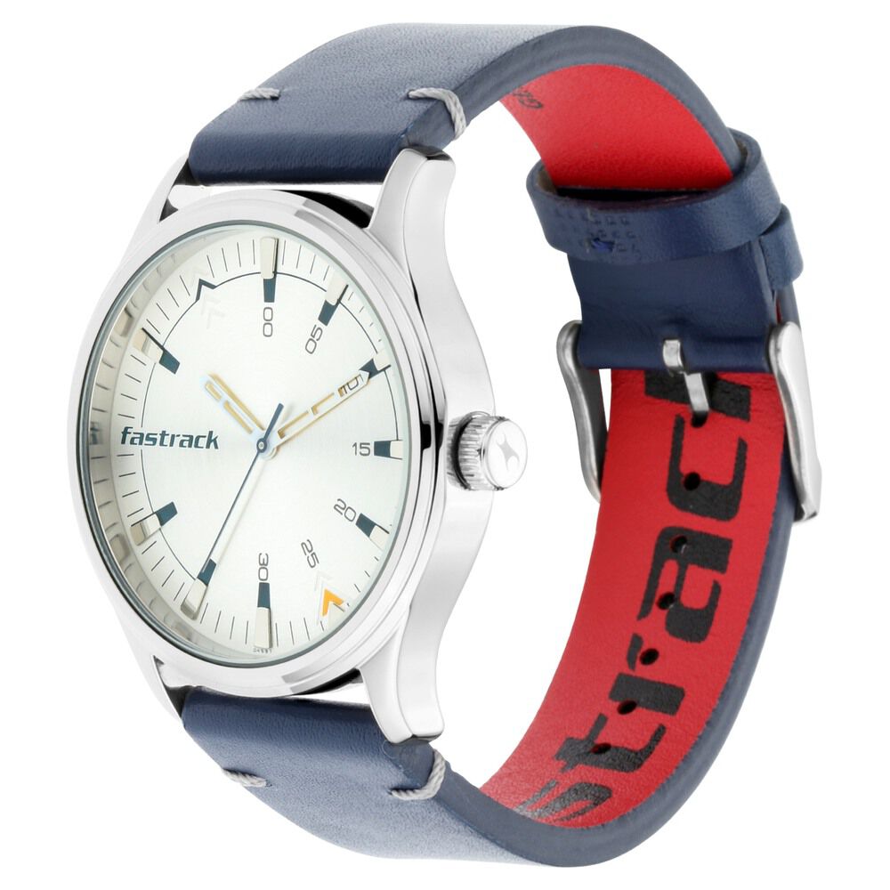 Fastrack I Love Me Quartz Analog Silver Dial Leather Strap Watch for Guys NR3236SL01