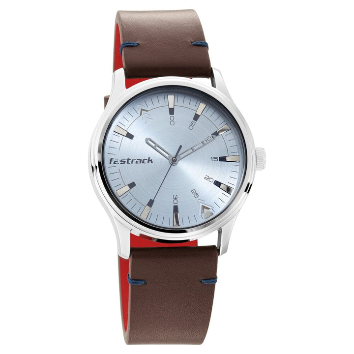 Fastrack I Love Me Quartz Analog Blue Dial Leather Strap Watch for Guys NR3236SL02